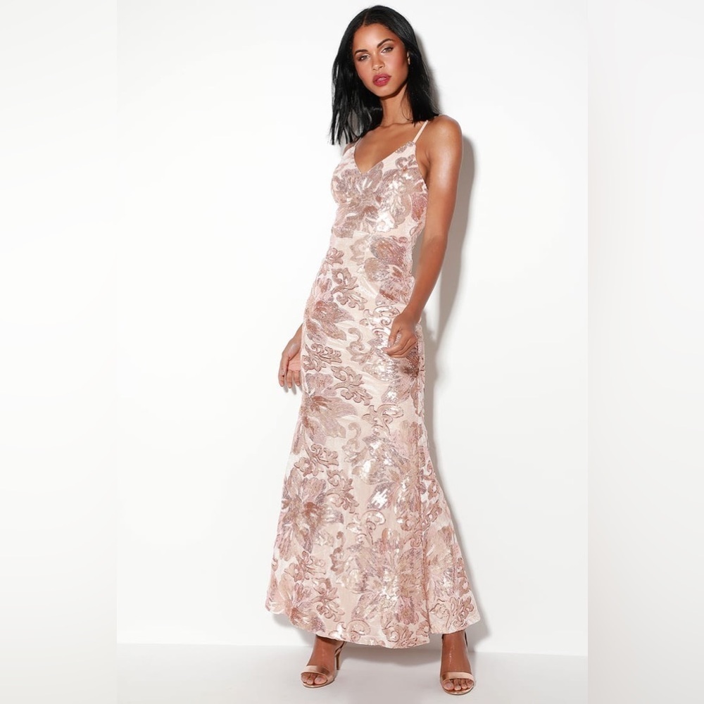 Lulus Love To You Blush Sequin Maxi Dress Size Small